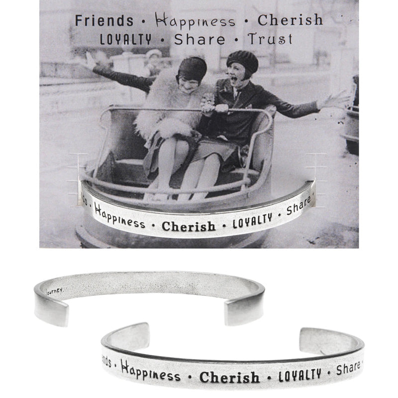 Friends Happiness Cherish Loyalty Share Trust lead-free pewter adjustable cuff bracelets
