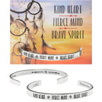 Kind heart Fierce mind Brace Spirit handcrafted recycled lead-free pewter adjustable cuff