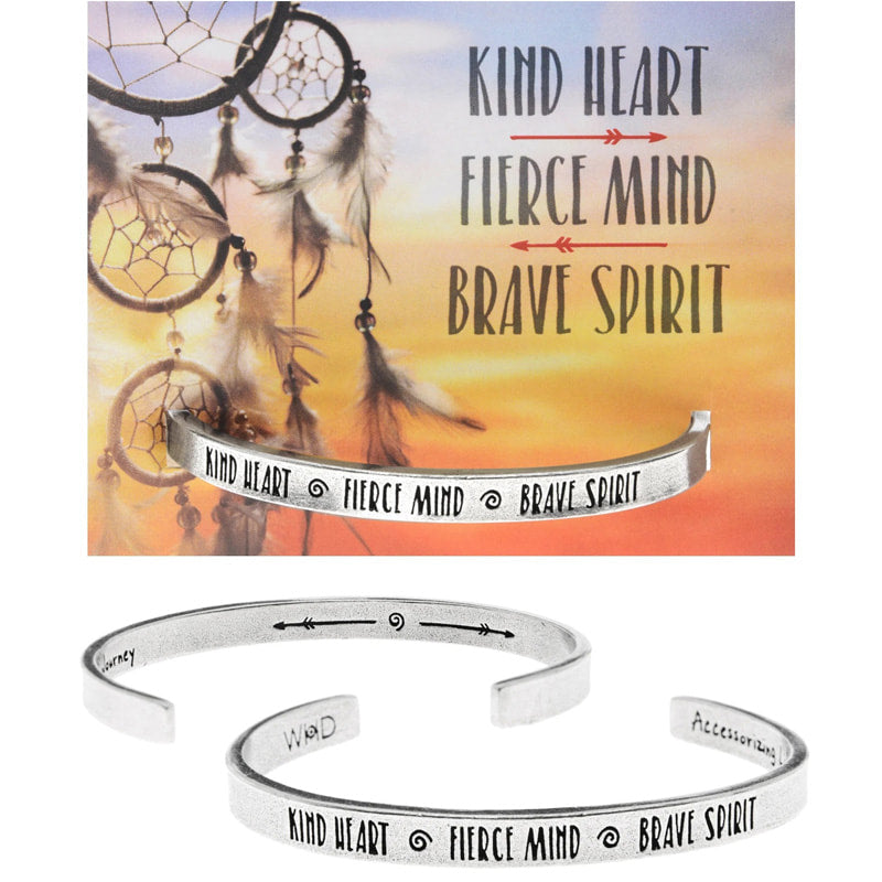 Kind heart Fierce mind Brace Spirit handcrafted recycled lead-free pewter adjustable cuff