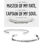 Master of my Fate, Captain of My Soul recycled lead-free pewter adjustable cuff bracelets