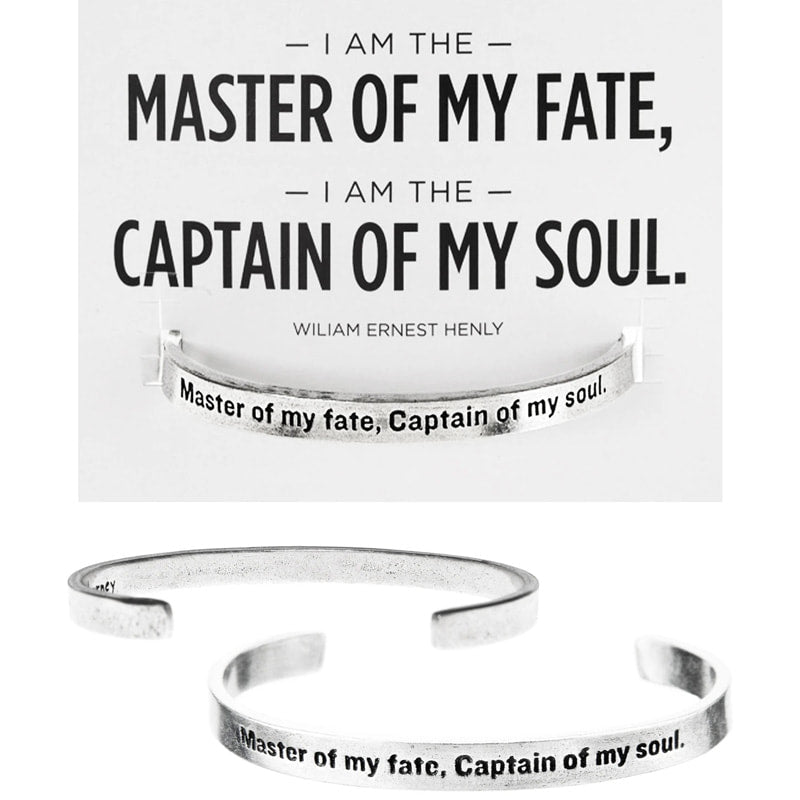 Master of my Fate, Captain of My Soul recycled lead-free pewter adjustable cuff bracelets