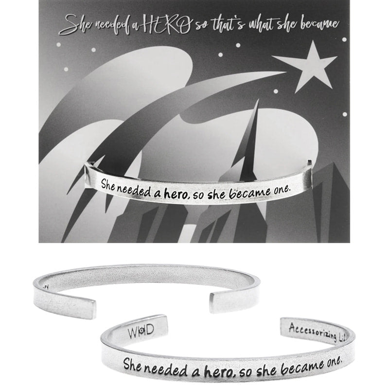 She needed a hero, so she became one - recycled lead-free pewter adjustable cuff bracelets