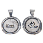 "Free" Wax Seal Pendant - handcrafted recycled lead-free pewter with ball chain