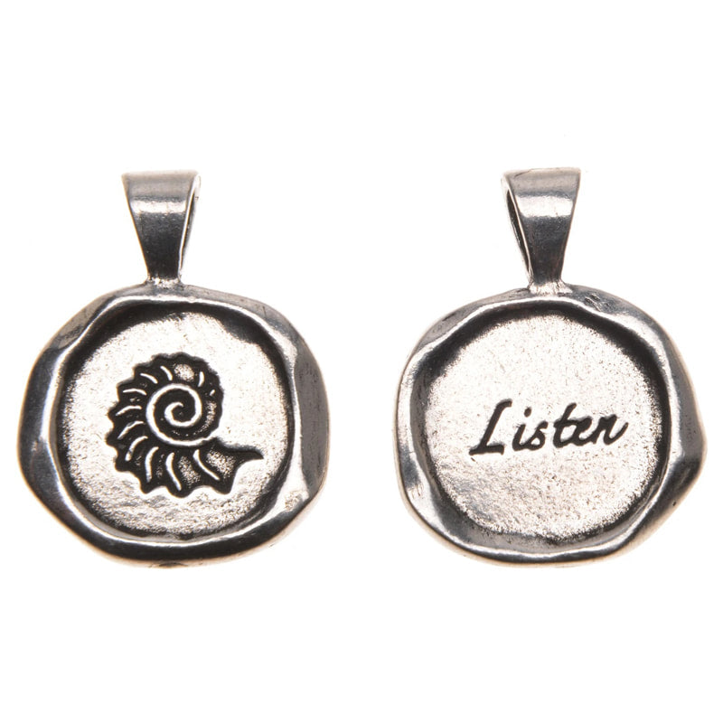 Listen Wax Seal Pendant - handcrafted recycled lead-free pewter with ball chain