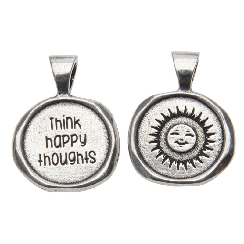 Think Happy Thoughts Wax Seal Pendant - handcrafted recycled lead-free pewter with ball chain
