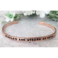 Females Are Strong as Hell handcrafted pink copper SKINNY adjustable stacking cuff vegan ink stamped