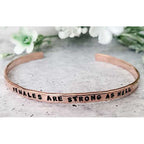 Females Are Strong as Hell handcrafted pink copper SKINNY adjustable stacking cuff vegan ink stamped