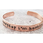 everyday i'm hustlin' pink copper adjustable stacking cuff vegan ink stamped