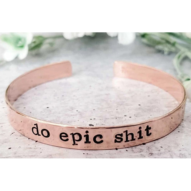 do epic shit handcrafted pink copper adjustable stacking cuff vegan ink stamped