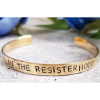 IN THE RESISTERHOOD handcrafted yellow brass stacking adjustable cuff vegan ink stamped