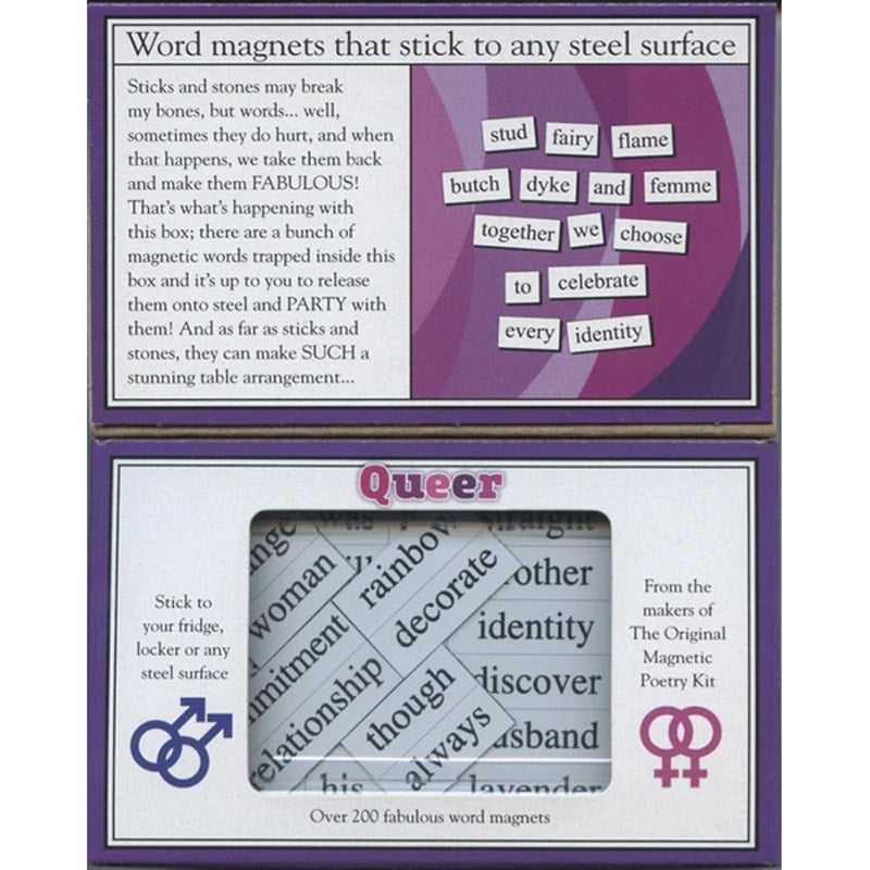 Queer themed Magnetic Poetry kit