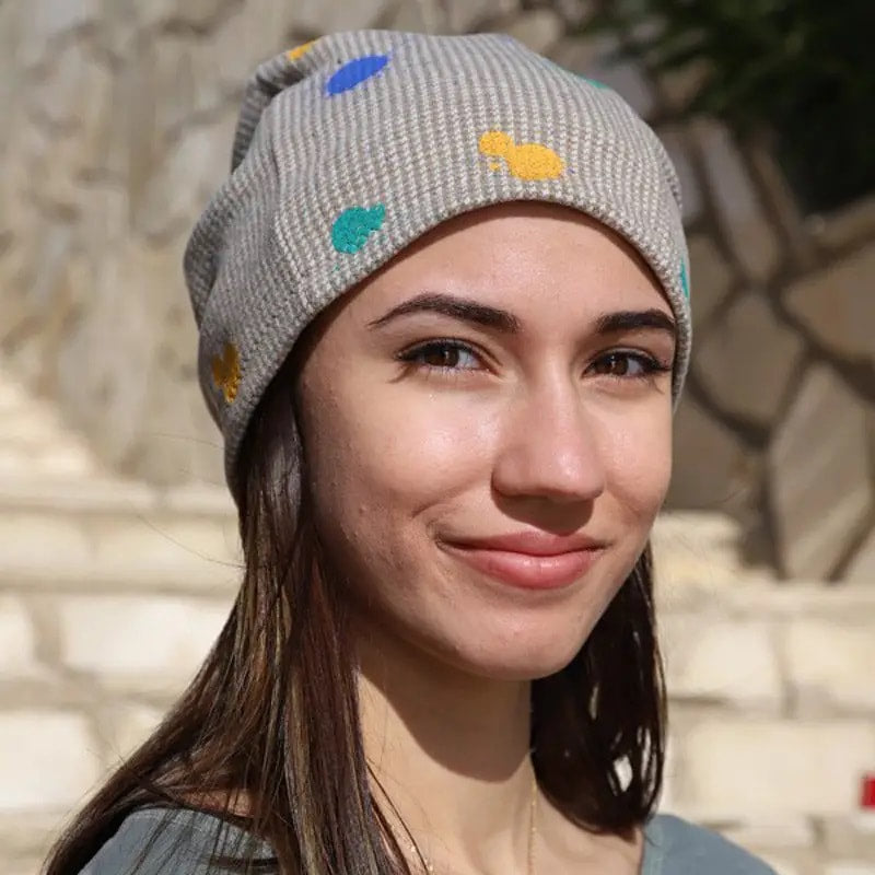 Color Paint Spots - Beanie In Piquet (Brushed) - with screen print. FF