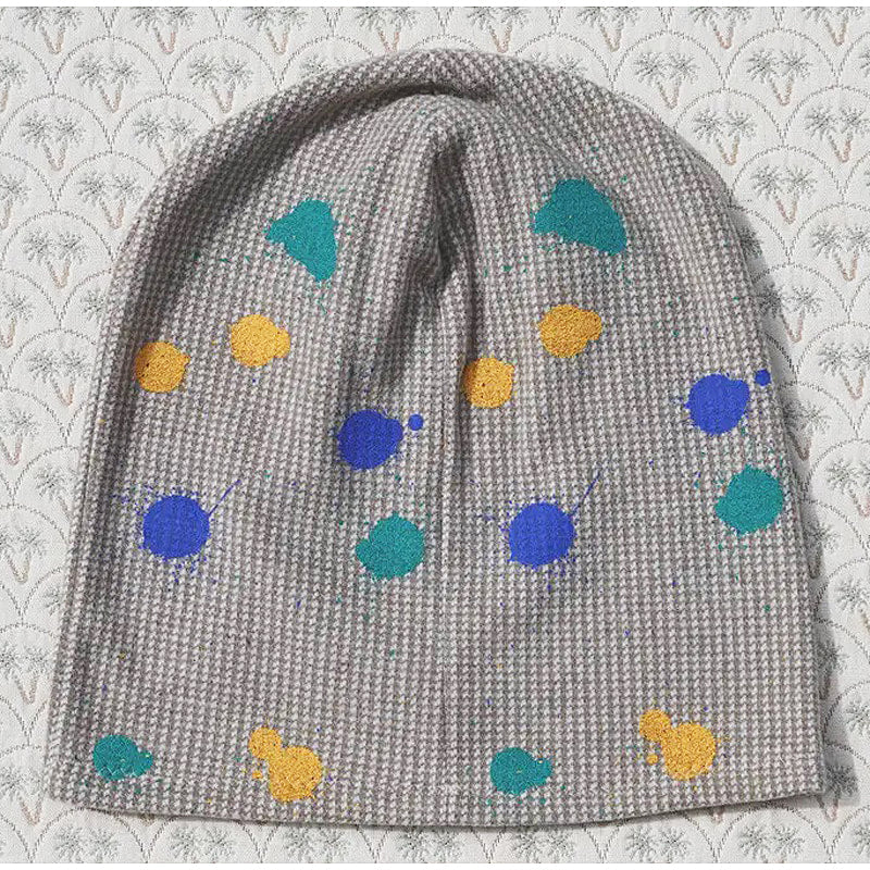 Color Paint Spots - Beanie In Piquet (Brushed) - with screen print. FF
