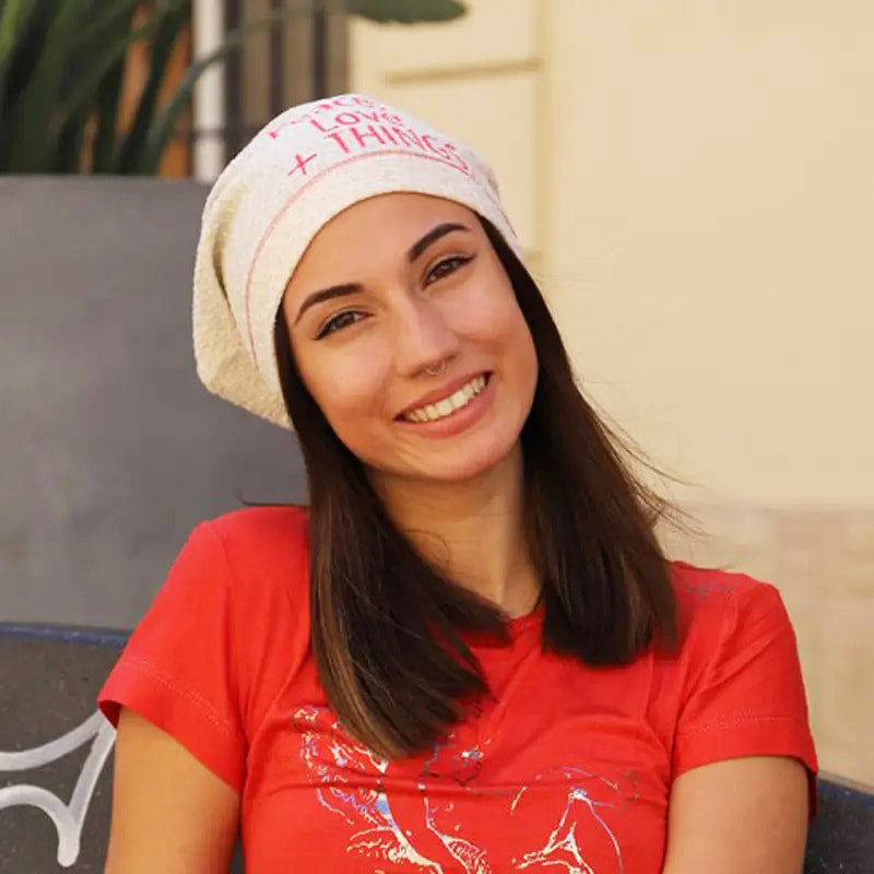 Peace, Love & THINGS enriched with gold lurex Women's Beanie Cap. FF