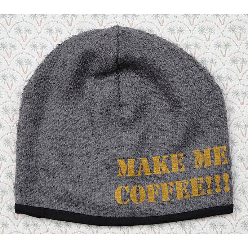 Make Me Coffee!!! In Fine Wool, Lined In Bamboo / Viscose  - Beanie. FF