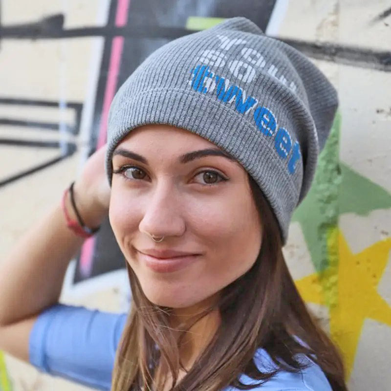 You're so Tweet Sweet- Gray Melange Cotton Ribbed beanie - FF