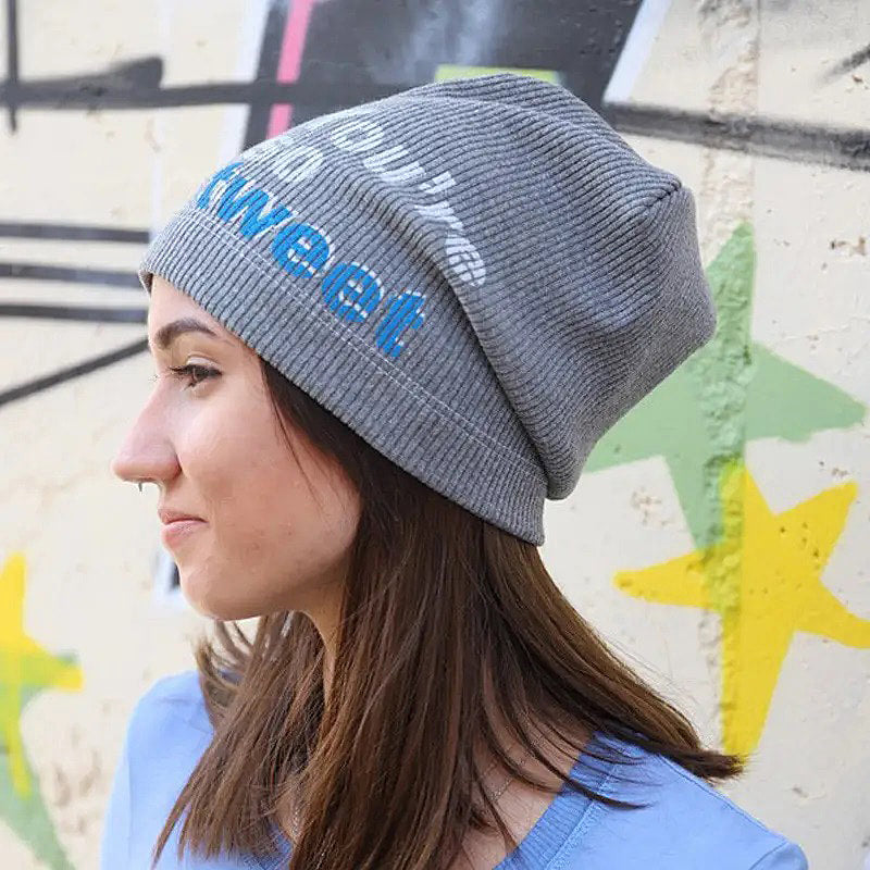 You're so Tweet Sweet- Gray Melange Cotton Ribbed beanie - FF