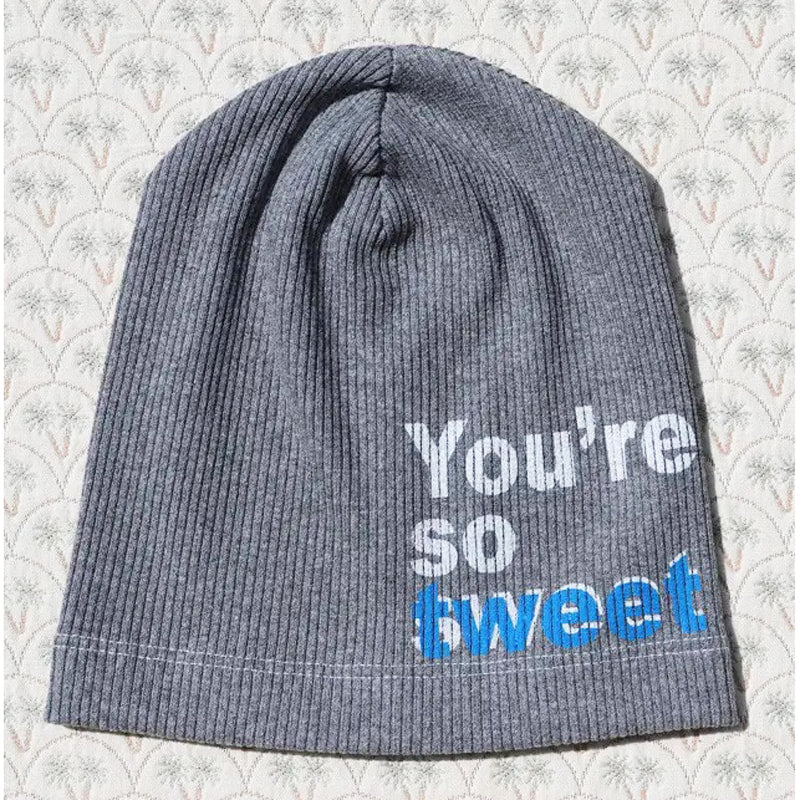 You're so Tweet Sweet- Gray Melange Cotton Ribbed beanie - FF