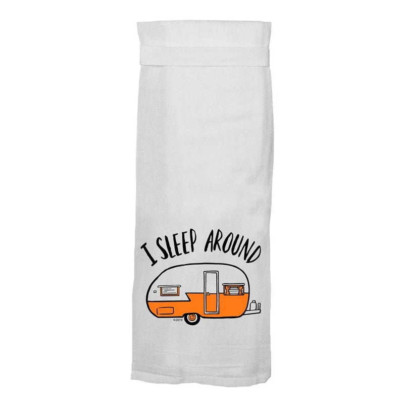 I Sleep Around - Hang Tight Cotton Towel with pull through loop - by Twisted Wares
