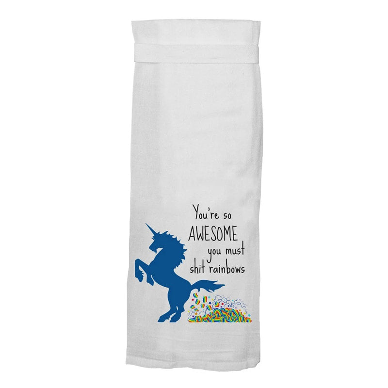 You're so AWESOME you must shit rainbows - Hang Tight Cotton Towel with pull through loop - by Twisted Wares