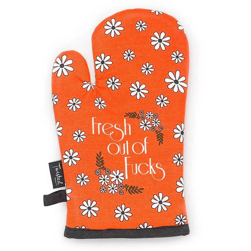 Fresh Out of Fucks oven mitt by Twisted Wares