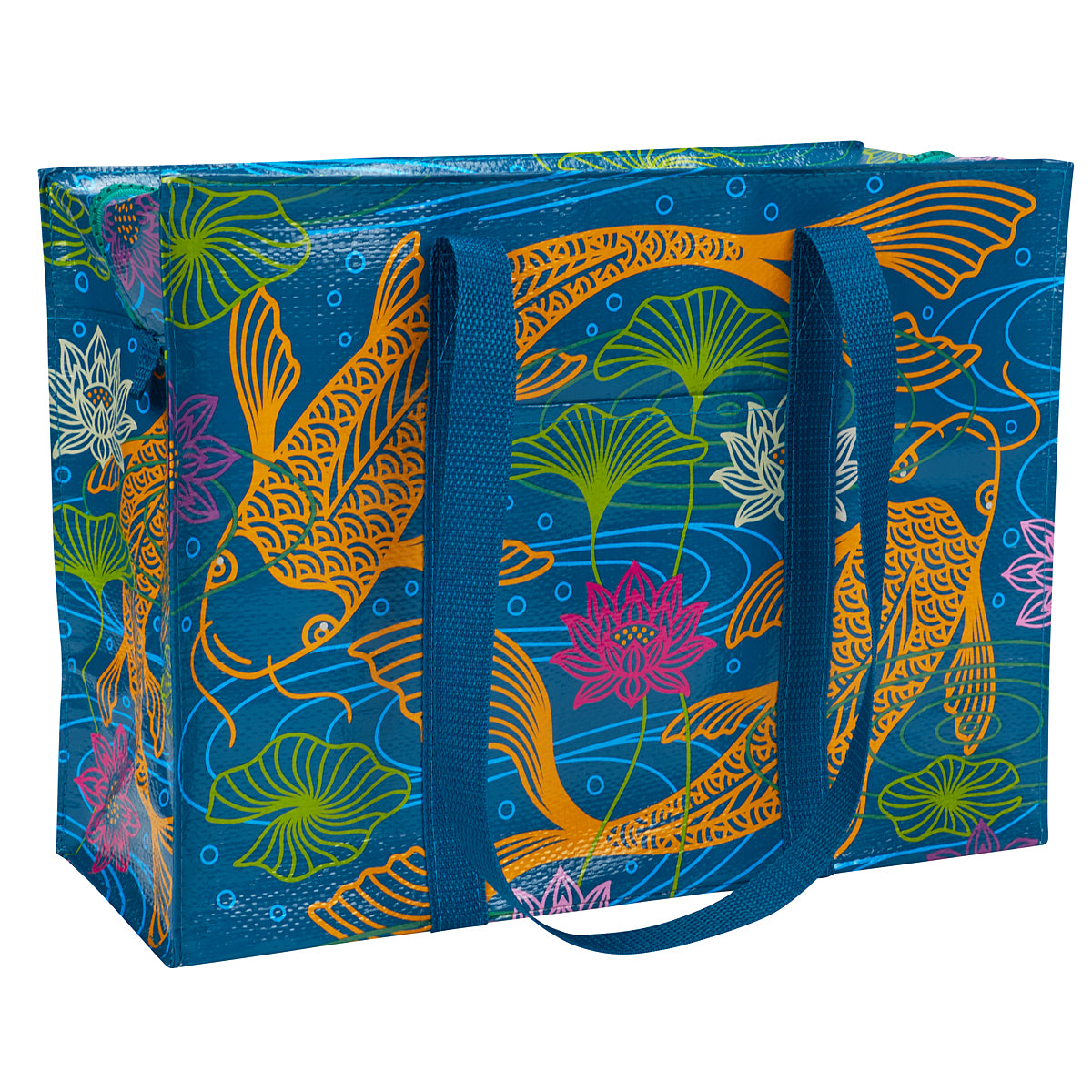 Koi Blue Q Shopping Bag Shoulder Tote - Eco  - Pocket, Zipper, folding