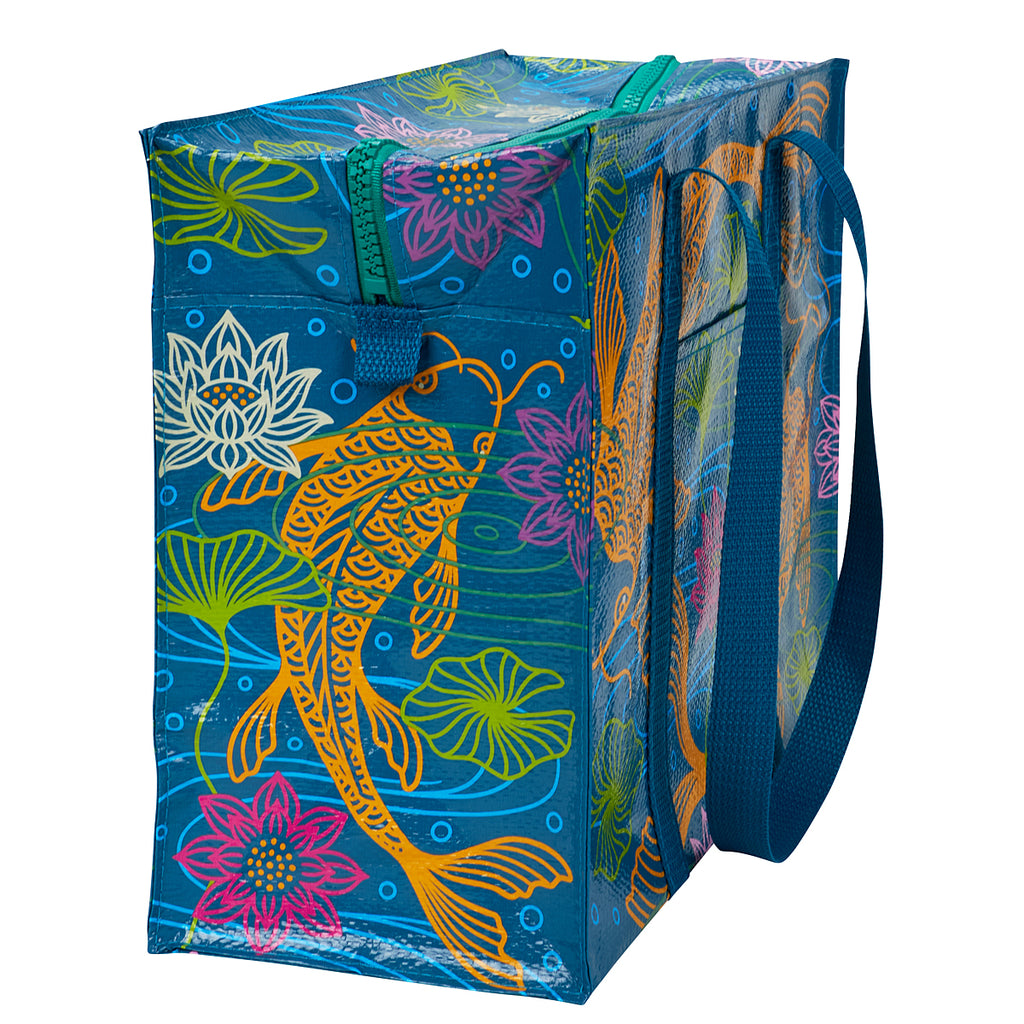 Koi Blue Q Shopping Bag Shoulder Tote - Eco  - Pocket, Zipper, folding
