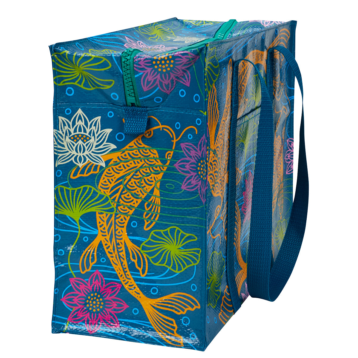 Koi Blue Q Shopping Bag Shoulder Tote - Eco  - Pocket, Zipper, folding