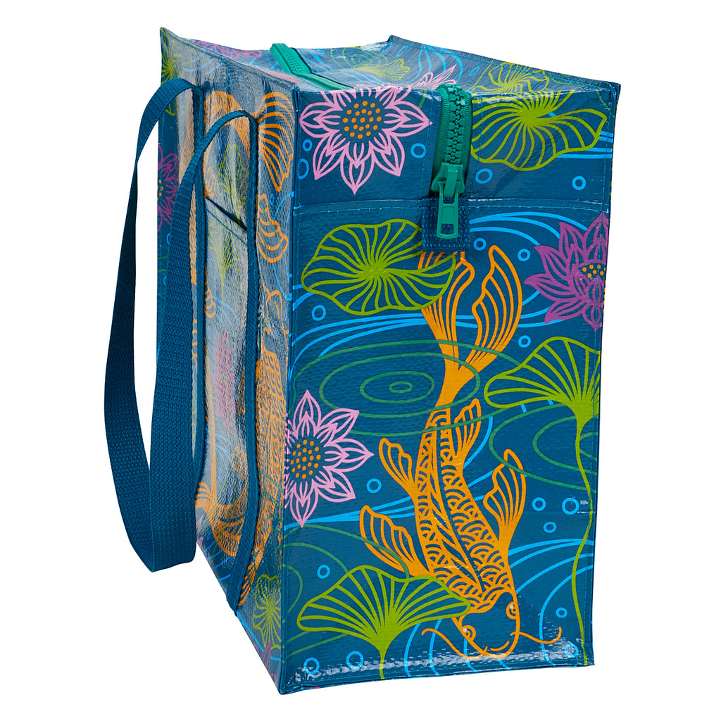 Koi Blue Q Shopping Bag Shoulder Tote - Eco  - Pocket, Zipper, folding