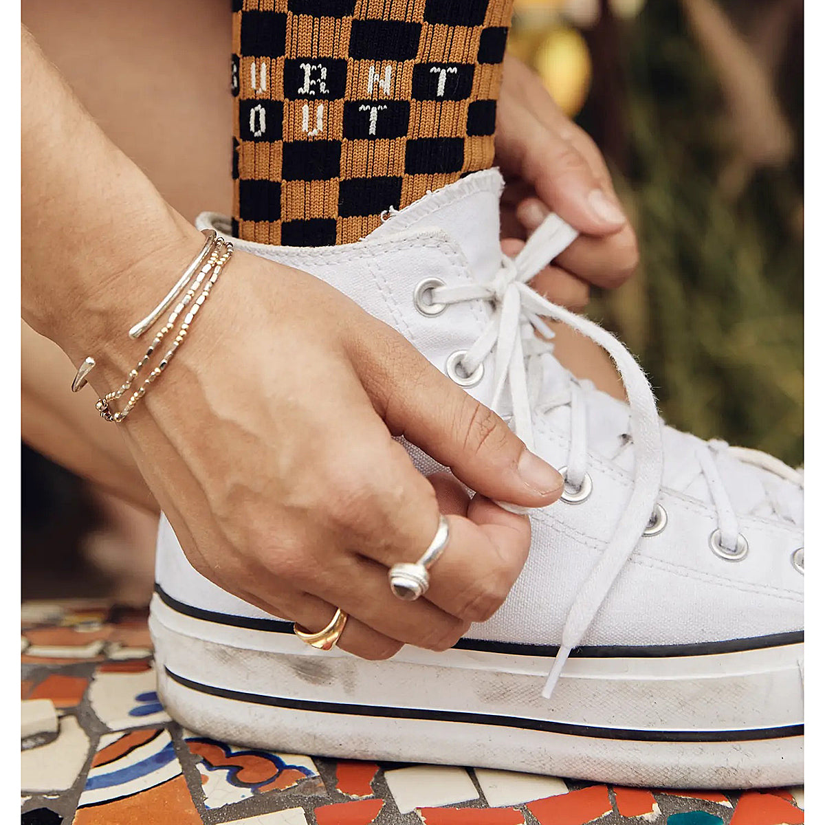 Burnt Out Retro UNISEX Crew Socks by Pyknic